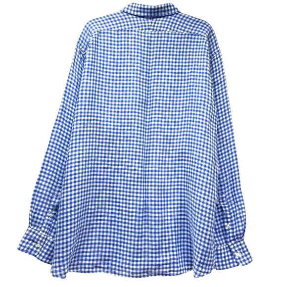 Michael Allens Shirt Mens XXL 100% Linen Blue Button Down Gingham Prep Heritage - Picture 9 of 15